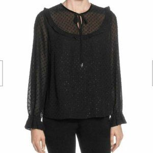 T Tahari Black Ruffled Sheer Mesh Blouse